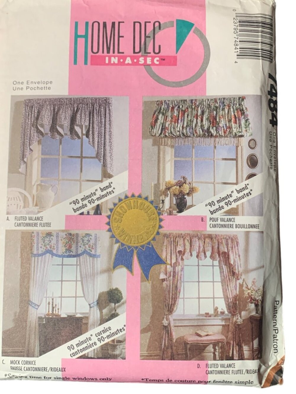 Home Dec In-A-Sec Window Valance & Curtain Pattern 7484 Uncut